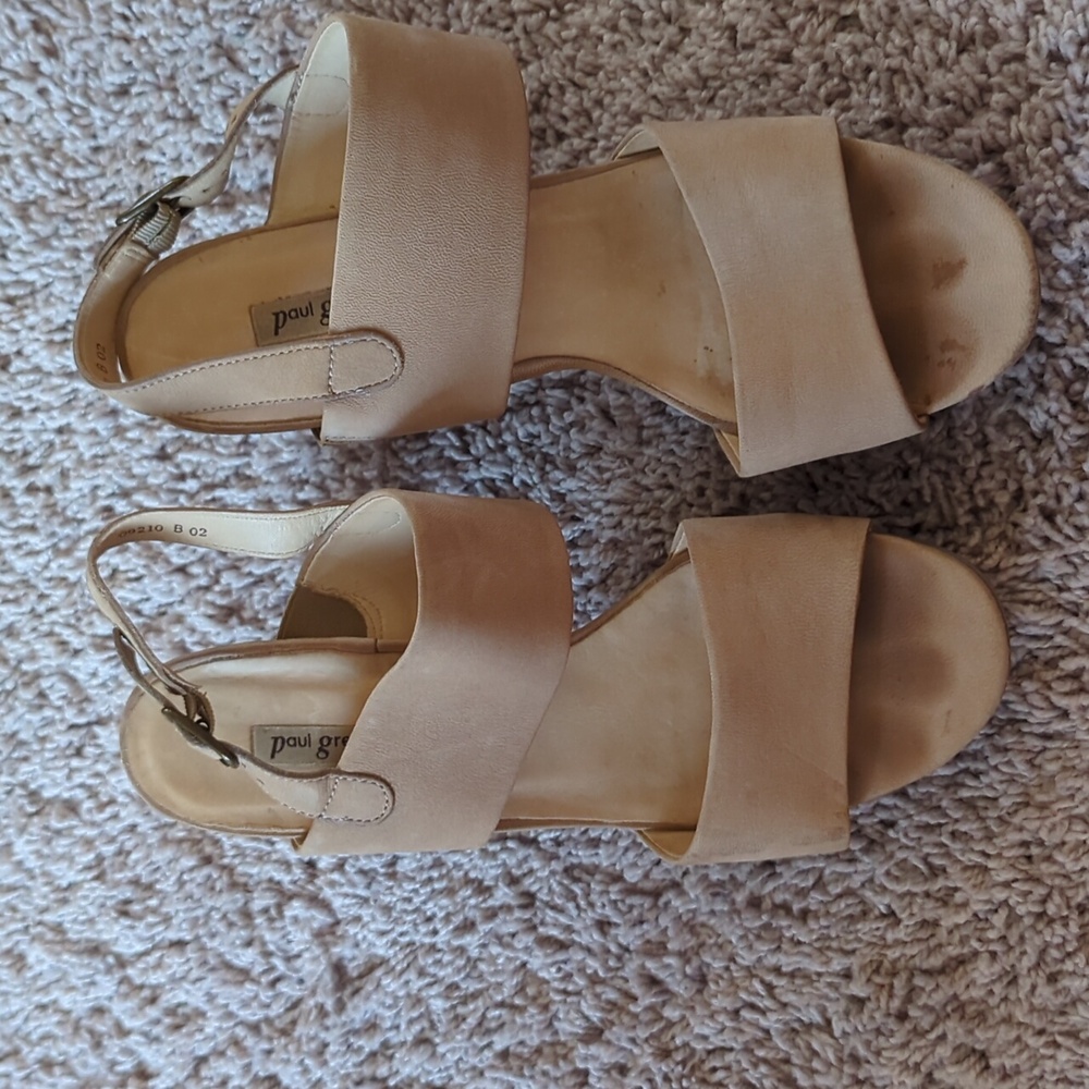 Paul Green Nude Suede Slingback sandals with block heel